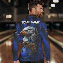 Load image into Gallery viewer, American Flag Eagle Mens Bowling Polo, 1/4 Zip Shirt Custom Name Patriotic Bowling Team Jersey | Blue NQS9755