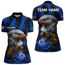 Load image into Gallery viewer, American Flag Eagle Women Bowling Polo, 1/4 Zip Shirt Custom Name Patriotic Bowling Team Jersey | Blue NQS9755