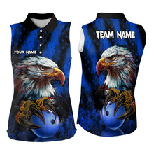 Load image into Gallery viewer, American Flag Eagle Bowling Sleeveless Polo Shirt Custom Name Patriotic Bowling Team Jersey | Blue NQS9755
