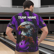 Load image into Gallery viewer, American Flag Eagle Mens Bowling Polo, 1/4 Zip Shirt Custom Patriotic Bowling Team Jersey | Purple NQS9756