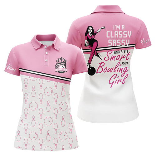 Custom pink women polo Shirts bowling I'm a classy sassy and a bit smart assy bowling girl NQS5562