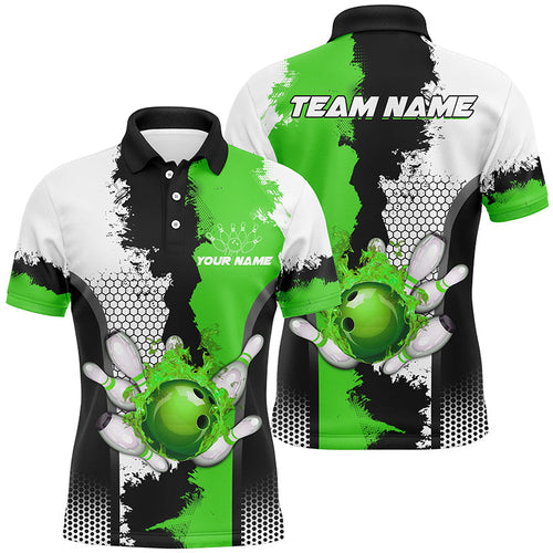 Black white bowling fire league jerseys custom Bowling polo, quarter zip shirts for men bowler | Green NQS7668