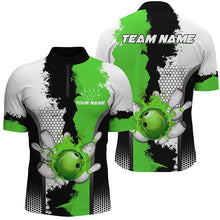 Load image into Gallery viewer, Black white bowling fire league jerseys custom Bowling polo, quarter zip shirts for men bowler | Green NQS7668