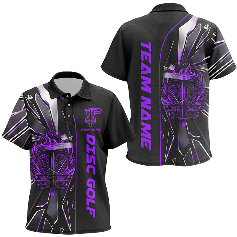 Black and Purple fire disc golf basket broken glass custom Kid disc golf polo shirts, disc golf outfit NQS7677