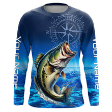Load image into Gallery viewer, Personalized Bass Blue Long Sleeve Performance Fishing Shirts, Bass compass tournament Shirts NQS5817