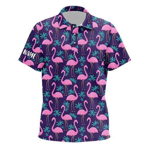 Kid golf polo shirts pink flamingos and tropical leaves pattern custom team flamingo golf polo shirts NQS7909