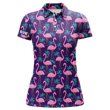 Load image into Gallery viewer, Women golf polo shirt pink flamingos and tropical leaves pattern custom team flamingo golf polo shirts NQS7909