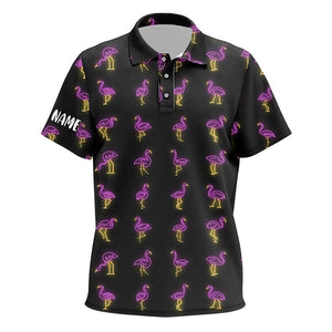 Black Kid golf polo shirts pink neon flamingos pattern custom flamingo golf polo shirts for team NQS7911