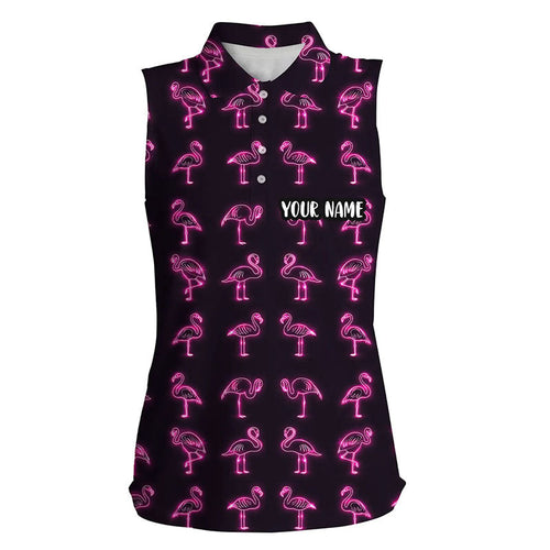 Pink neon flamingos pattern Womens Sleeveless polo shirt custom team flamingo golf polo shirts NQS7912