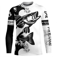 Load image into Gallery viewer, Personalized Walleye fishing tattoo jerseys, Walleye Long Sleeve Fishing tournament shirts | Black NQS3824