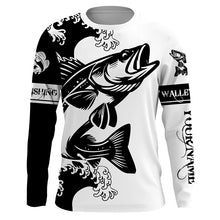 Load image into Gallery viewer, Personalized Walleye fishing tattoo jerseys, Walleye Long Sleeve Fishing tournament shirts | Black NQS3824