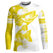 Load image into Gallery viewer, Personalized Walleye fishing tattoo jerseys, Walleye Long Sleeve Fishing tournament shirts | Yellow NQS3825