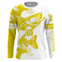 Load image into Gallery viewer, Personalized Walleye fishing tattoo jerseys, Walleye Long Sleeve Fishing tournament shirts | Yellow NQS3825