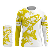 Load image into Gallery viewer, Personalized Walleye fishing tattoo jerseys, Walleye Long Sleeve Fishing tournament shirts | Yellow NQS3825