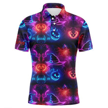 Load image into Gallery viewer, Vibrant neon witch hat pumpkins Halloween Mens Golf Polo Shirt Custom golf attire for men golfer gifts NQS8558