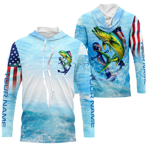 Mahi mahi fishing blue water anchor compass American flag custom patriotic long sleeve Fishing jerseys NQS6902