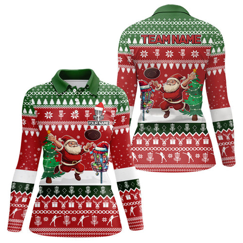 Funny ugly Christmas Santa Women Disc golf polo shirt Custom Team Name Disc Golf Jersey Xmas Outfit NQS9028