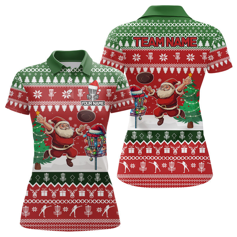 Funny ugly Christmas Santa Women Disc golf polo shirt Custom Team Name Disc Golf Jersey Xmas Outfit NQS9028