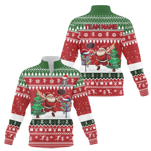 Funny ugly Christmas Santa Quarter zip disc golf sweatshirt Custom Team Disc Golf sweater Outfit NQS9028