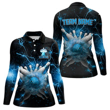 Load image into Gallery viewer, Blue Lightning thunder Bowling shirts for Women Custom team bowling jerseys, gifts for bowler NQS9269