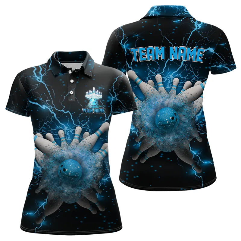 Blue Lightning thunder Bowling shirts for Women Custom team bowling jerseys, gifts for bowler NQS9269