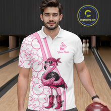 Load image into Gallery viewer, Funny Cute Pink Flamingo Custom White and Pink Bowling Shirts For Men, Flamingo Bowling Team Outfits NQS11544