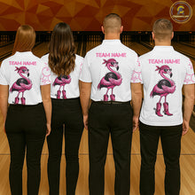 Load image into Gallery viewer, Funny Cute Pink Flamingo Custom White and Pink Bowling Shirts For Men, Flamingo Bowling Team Outfits NQS11544