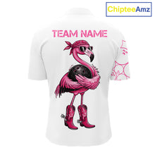 Load image into Gallery viewer, Funny Cute Pink Flamingo Custom White and Pink Bowling Shirts For Men, Flamingo Bowling Team Outfits NQS11544