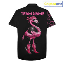 Load image into Gallery viewer, Funny Cute Pink Flamingo Custom Black &amp; Pink Bowling Hawaiian Shirts, Flamingo Bowling Team Outfits NQS11545