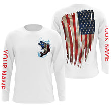 Load image into Gallery viewer, Largemouth Bass fishing American flag patriot Custom fishing Shirts, long sleeve shirts with hood NQS3110