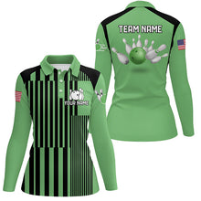 Load image into Gallery viewer, Green and black stripe pattern Women bowling polo shirts Custom bowling Team Jerseys, bowl gifts NQS7349