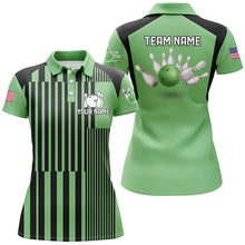 Load image into Gallery viewer, Green and black stripe pattern Women bowling polo shirts Custom bowling Team Jerseys, bowl gifts NQS7349