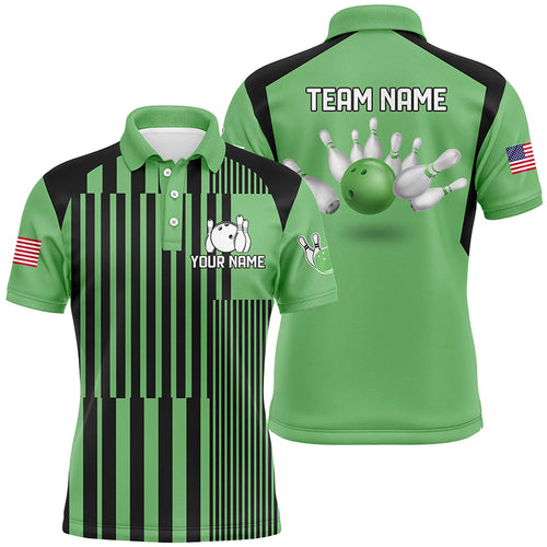 Green and black stripe pattern Mens Bowling polo shirts Custom bowling Team Jerseys, gifts for bowlers NQS7349