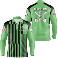 Load image into Gallery viewer, Green and black stripe pattern Mens golf polo shirts custom team golf tops, best mens golf wear NQS7350