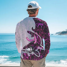 Load image into Gallery viewer, Catfish fishing pink Camo ribbon Breast Cancer Custom name sun protection long sleeves fishing shirts NQS9760