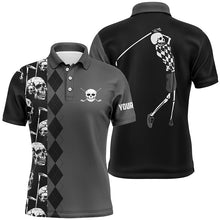 Load image into Gallery viewer, Black skull argyle pattern custom Mens golf polo shirts, best men&#39;s golf wear NQS7681
