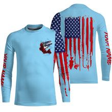 Load image into Gallery viewer, American flag Largemouth Bass fishing personalized patriotic UV Protection Fishing Shirts | Light Blue NQS5819