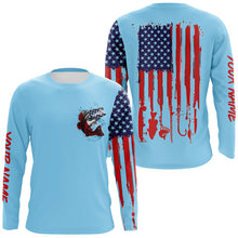 Load image into Gallery viewer, American flag Largemouth Bass fishing personalized patriotic UV Protection Fishing Shirts | Light Blue NQS5819