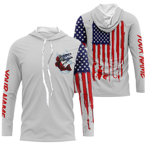 American flag Largemouth Bass fishing personalized patriotic UV Protection Fishing Shirts | Gray NQS5821