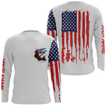 Load image into Gallery viewer, American flag Largemouth Bass fishing personalized patriotic UV Protection Fishing Shirts | Gray NQS5821