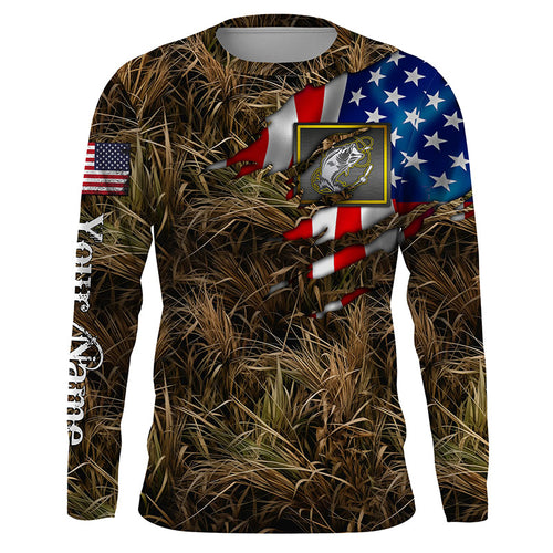 Bass fishing camo American flag patriotic custom Long Sleeve Fishing tournament shirts NQS2134