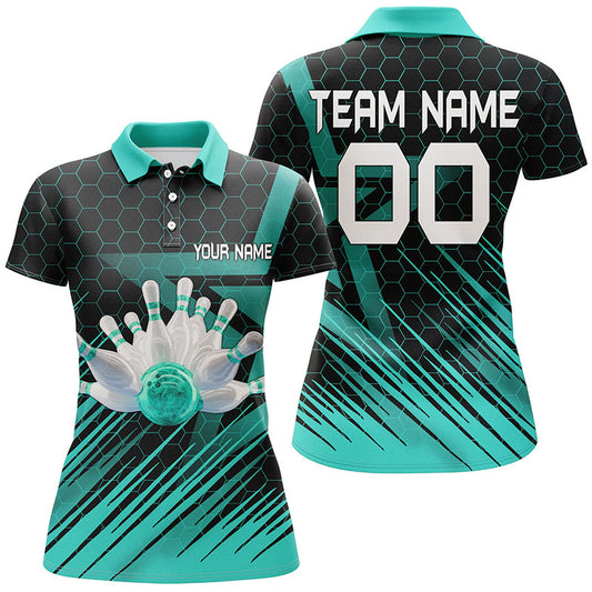 Turquoise Bowling Shirt For women Custom polo Bowling Jersey 3D Bowling Team Shirt For women NQS6224