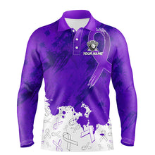 Load image into Gallery viewer, Purple Ribbons pattern Mens golf polo shirts custom men&#39;s breast cancer awareness polo shirts NQS8351