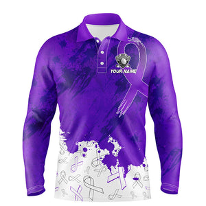 Purple Ribbons pattern Mens golf polo shirts custom men's breast cancer awareness polo shirts NQS8351