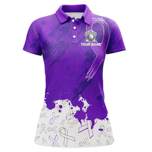 Load image into Gallery viewer, Purple Ribbons pattern Womens golf polo shirts custom women&#39;s breast cancer awareness polo shirts NQS8351