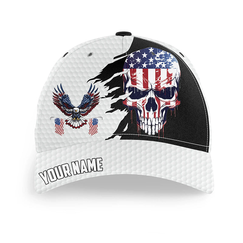 American flag Skull Eagle Golf ball White Golfer hat custom patriotic golf hats, gifts for golfers NQS8356