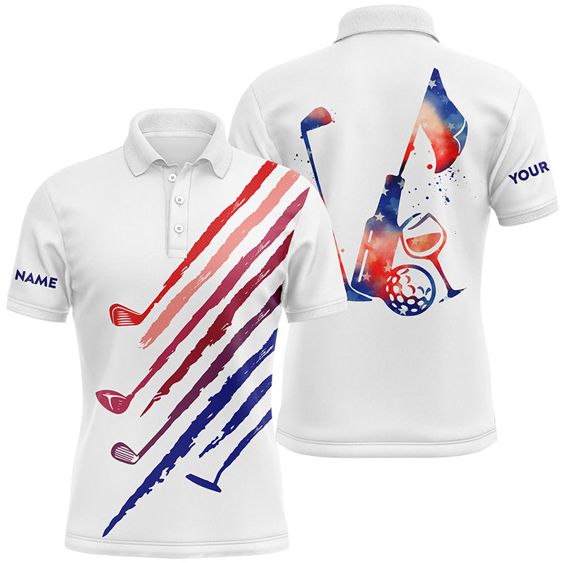 Red, White and blue Mens golf polo shirts custom vintage golf wine clubs patriotic golf tops for mens NQS6469
