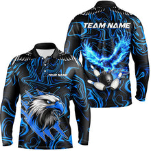 Load image into Gallery viewer, Black and blue camo Flame Eagle Bowling Polo, Quarter Zip shirts for men custom Bowling Team Jerseys NQS8559