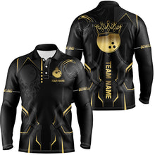 Load image into Gallery viewer, Black and gold Bowling Polo, Quarter Zip Shirts For Men Custom Bowling King Team Jerseys Outfits NQS8564