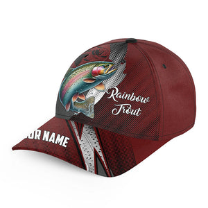 Rainbow Trout fishing camo hats for men, women custom baseball best Rainbow Trout fishing hat | Red NQS8797